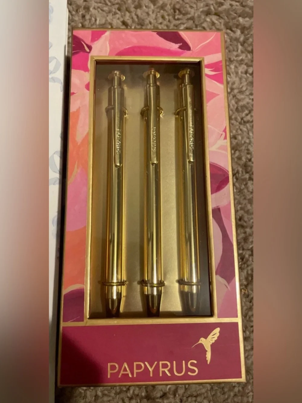 Papyrus Luxurious Gold Metallic Ballpoint Pen Set with Unopened Pink Gift Box